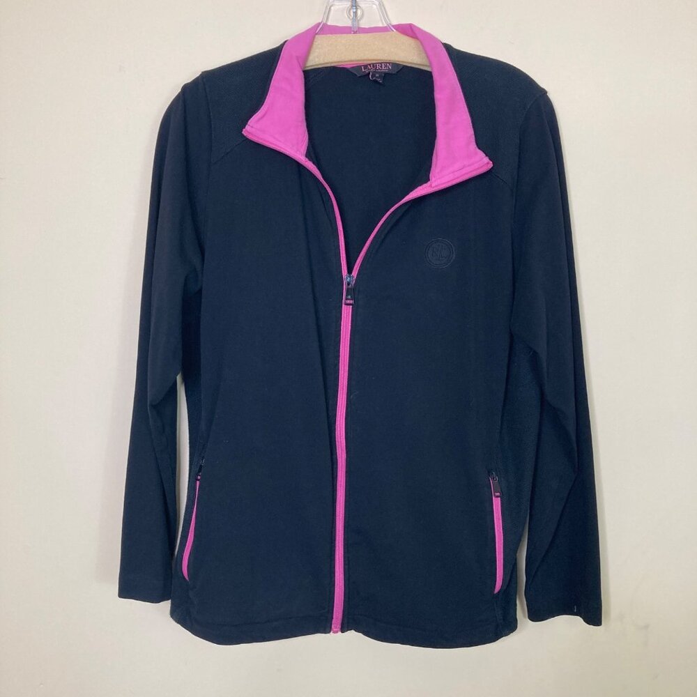 Lauren Ralph Lauren Womens Full-Zip Black Jacket Pink Accents Size 1X Plus Vtg